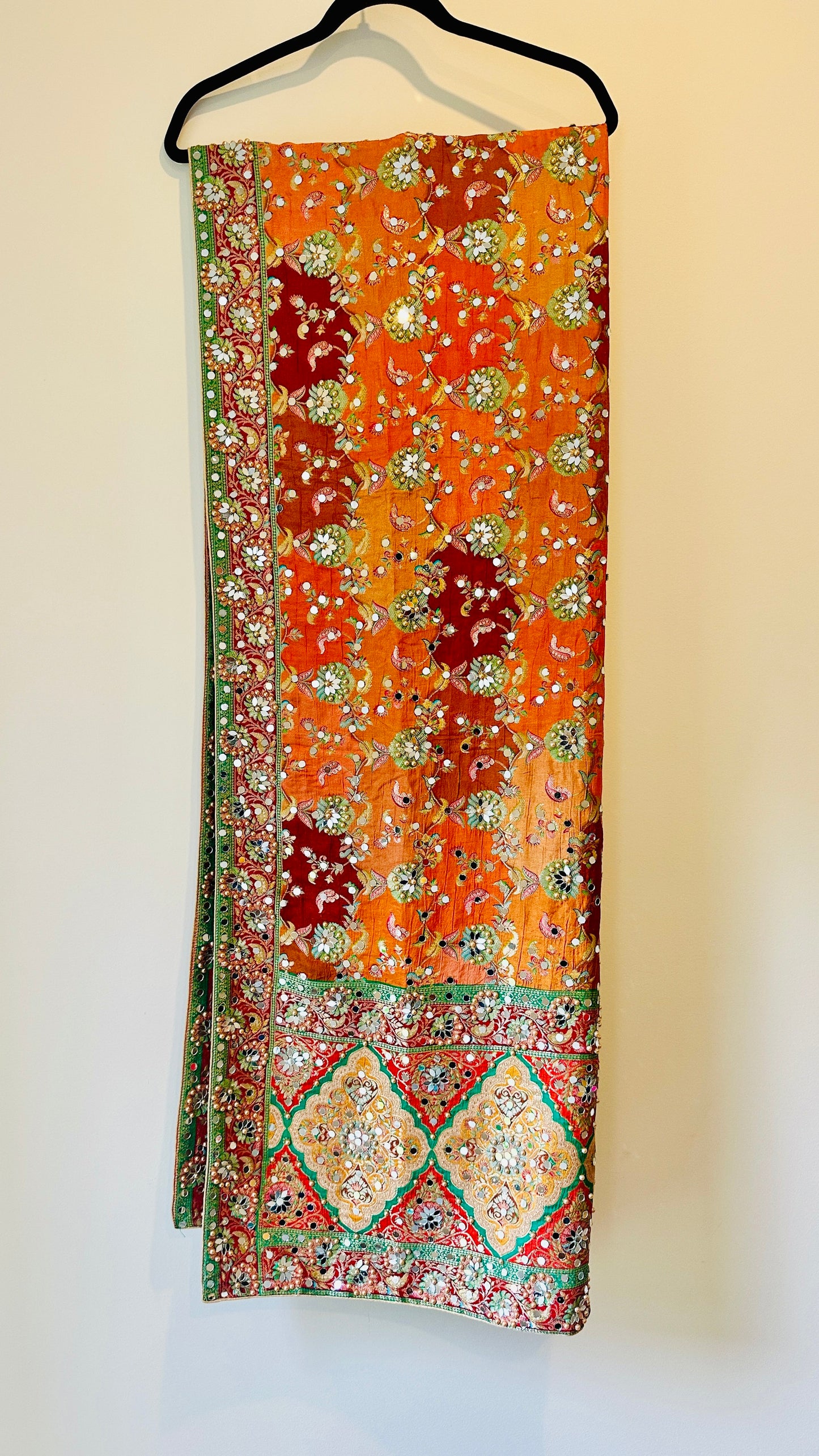 Pakistani Dupatta - Mirror and Pearl - Orange
