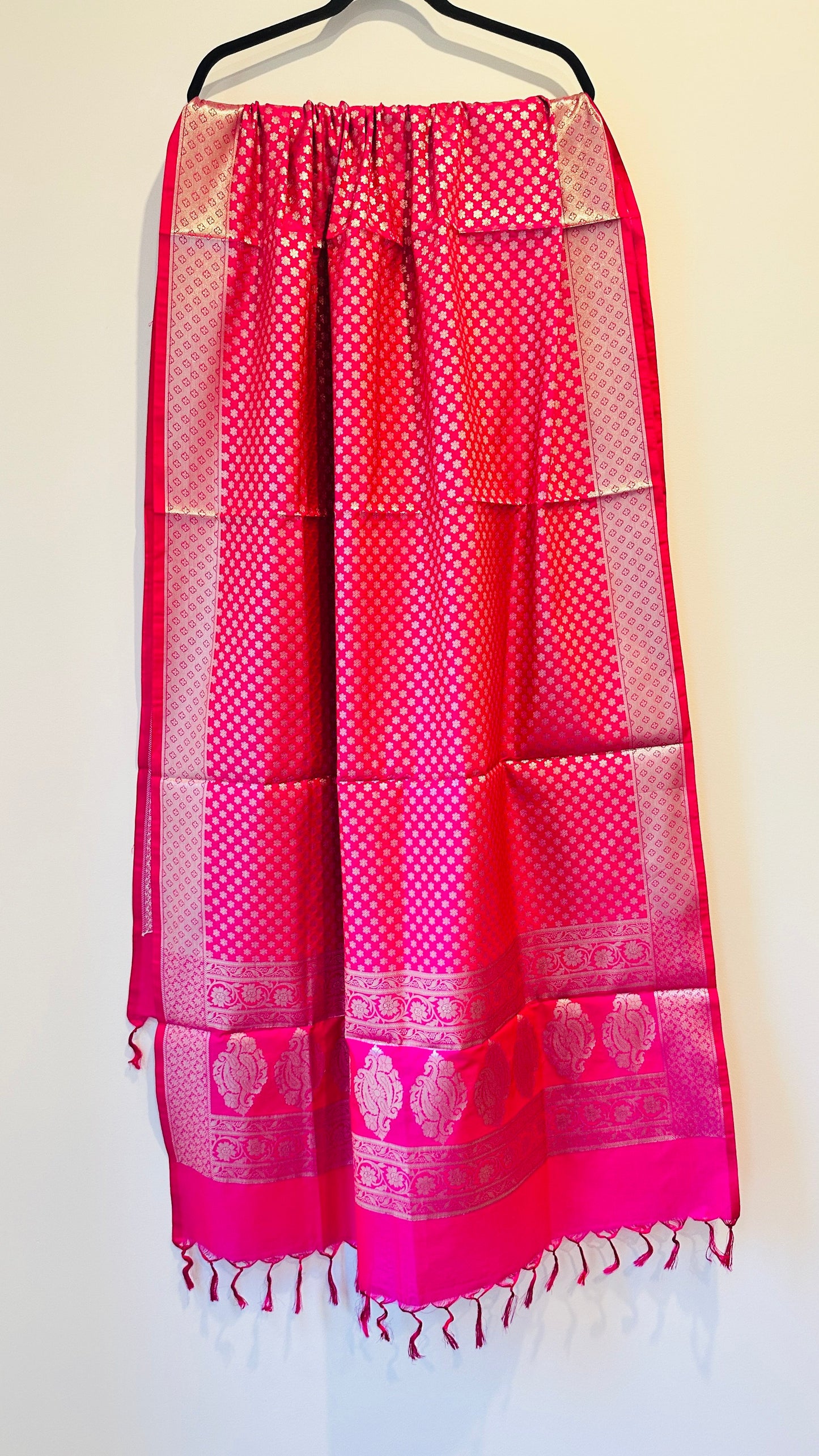 Silk Dupatta - Booti work - Hot Pink
