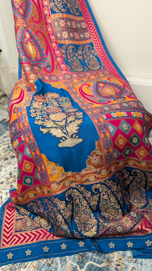 Raagya Banarasi Silk Dupatta - Red and Blue