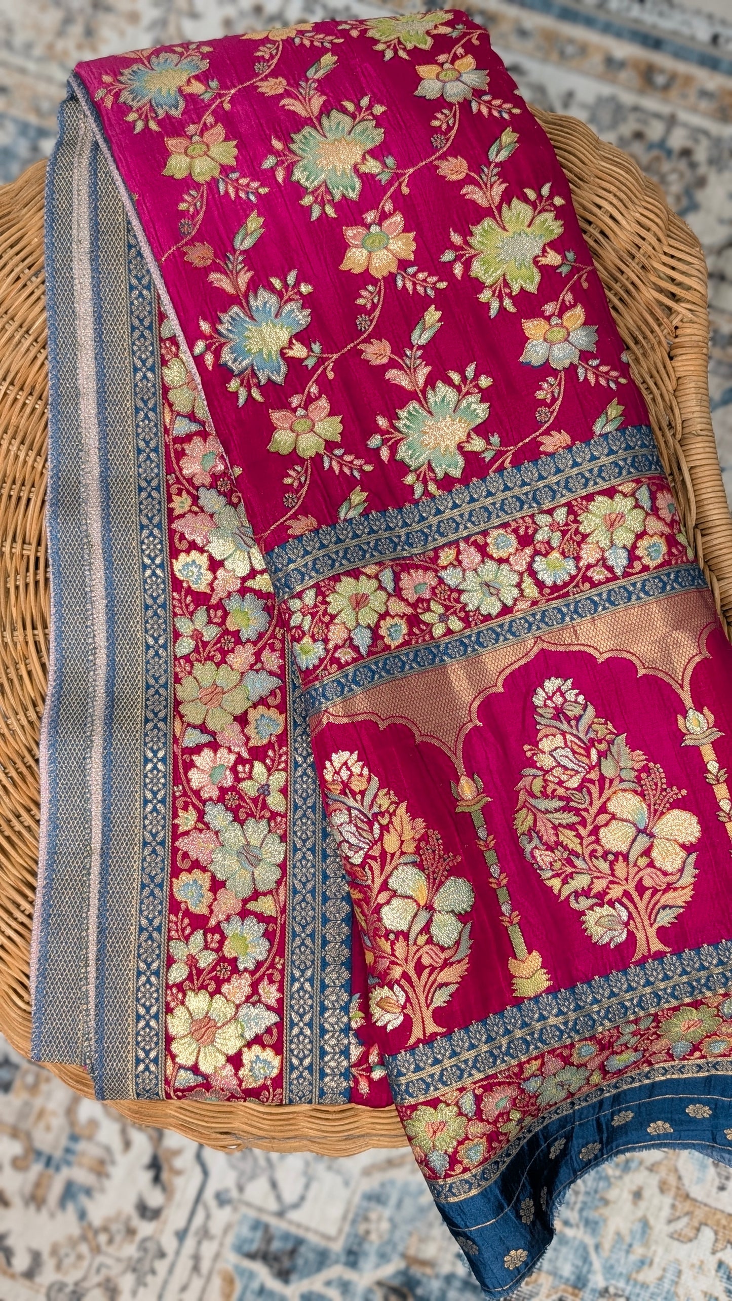 Raagya Banarasi Silk Dupatta - Hot Pink