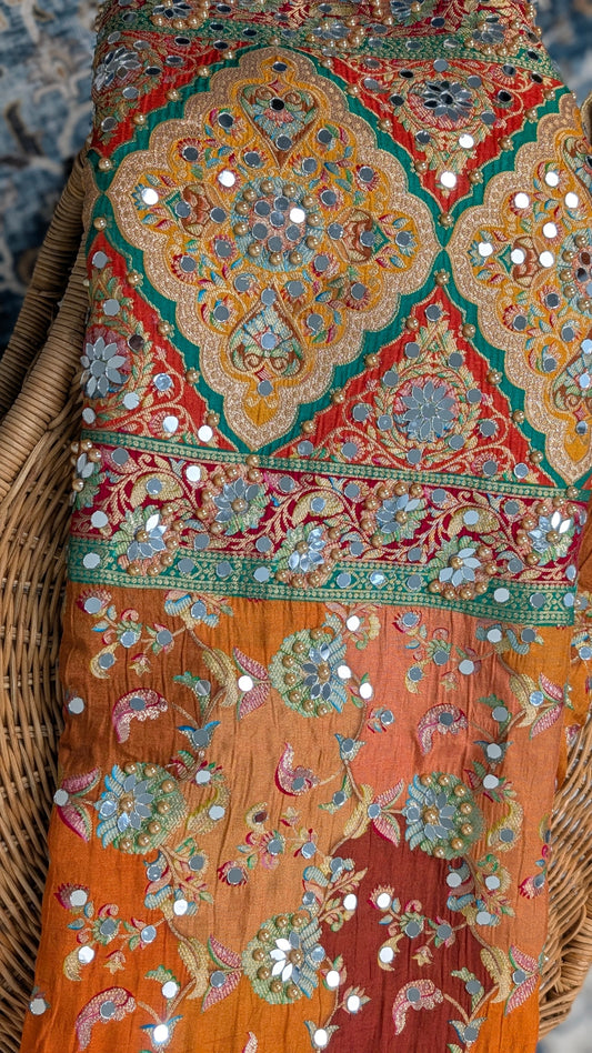 Noorza Pakistani Dupatta - Mirror and Pearl work - Orange
