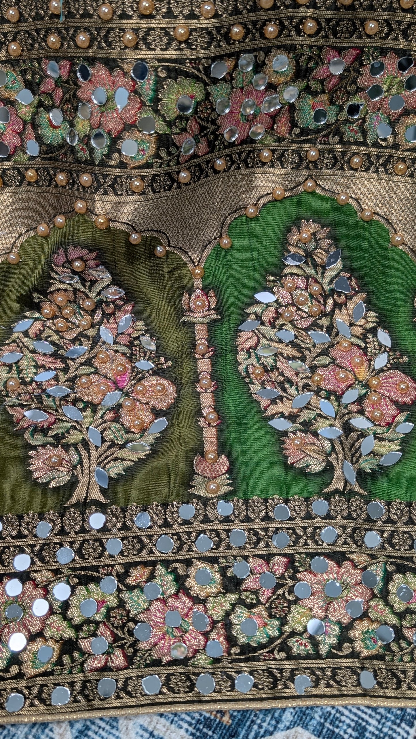 Noorza Pakistani Dupatta - Mirror and Pearl work - Mehandi