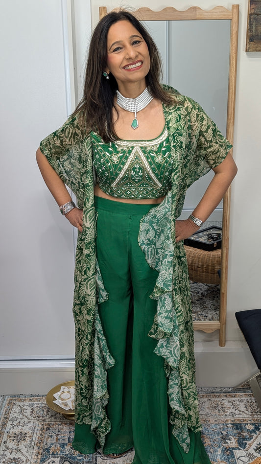 Avira Forest Green Indo-Western Cape Set