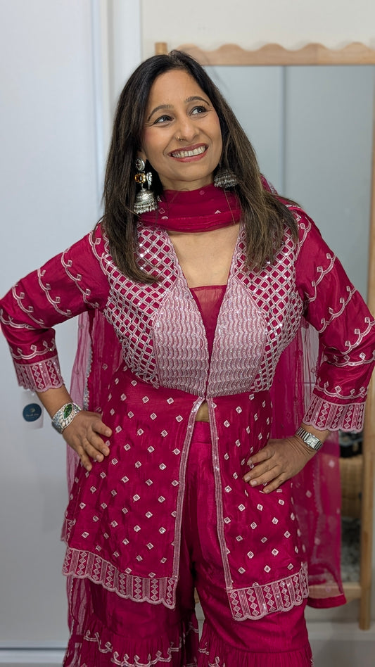 Tara Rani Pink Embroidered Sharara Set