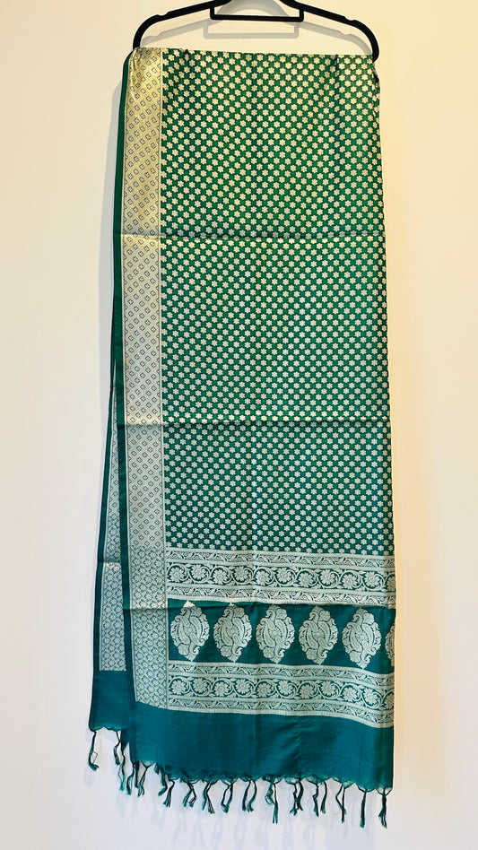Silk Dupatta - Booti work - Green
