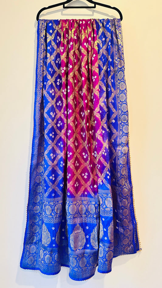 Patola Dupatta - Blue & Fushia