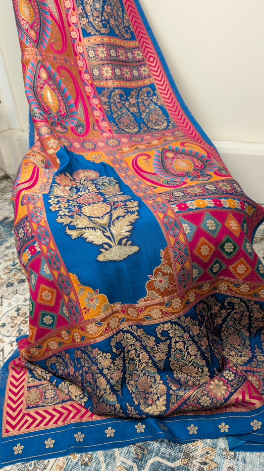 Raagya Banarasi Silk Dupatta - Red and Blue