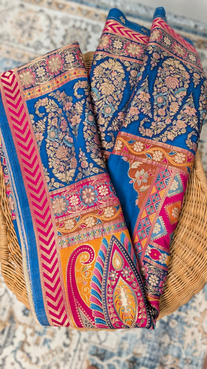 Raagya Banarasi Silk Dupatta - Red and Blue