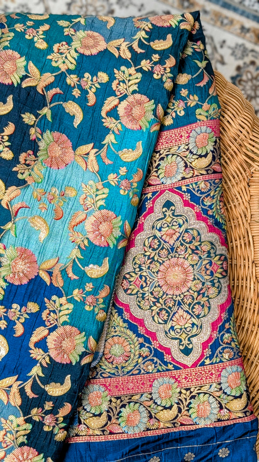 Raagya Banarasi Silk Dupatta - Teal
