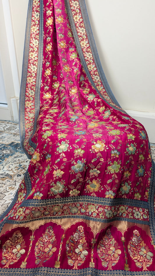 Raagya Banarasi Silk Dupatta - Hot Pink