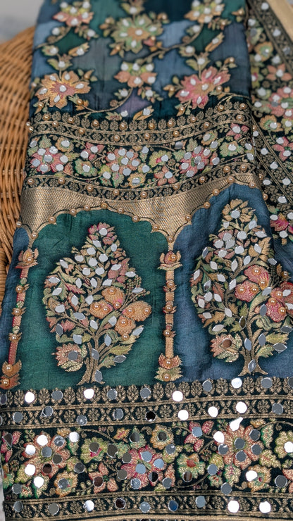 Noorza Pakistani Dupatta - Mirror and Pearl work - Green