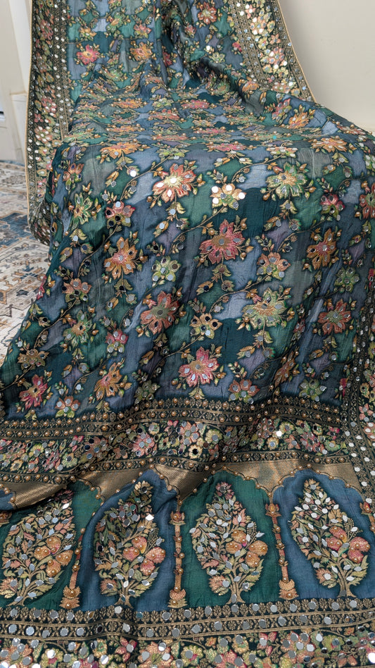 Noorza Pakistani Dupatta - Mirror and Pearl work - Green