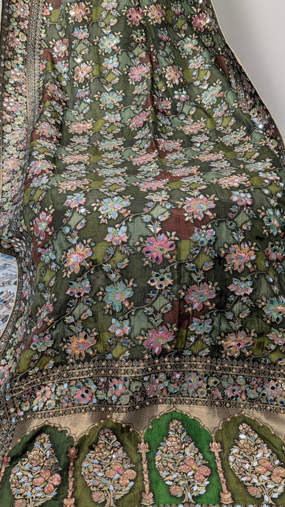 Noorza Pakistani Dupatta - Mirror and Pearl work - Mehandi
