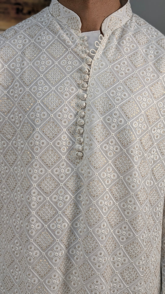 Musaafir - Chikan Sequins Work - Kurta Pajama