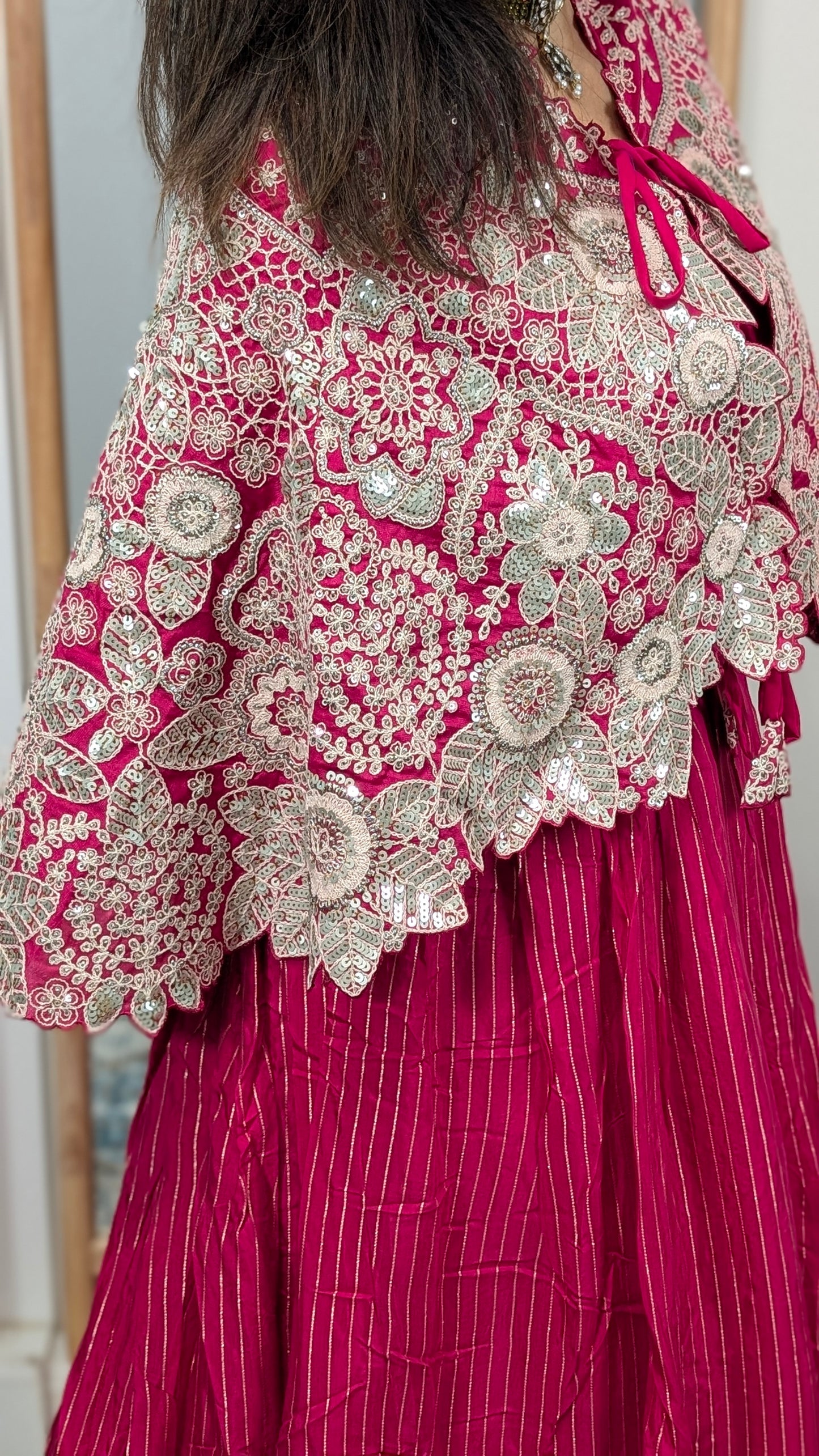 Ravya Rani Pink Cape Lehenga Set with Silver Thread Embroidery