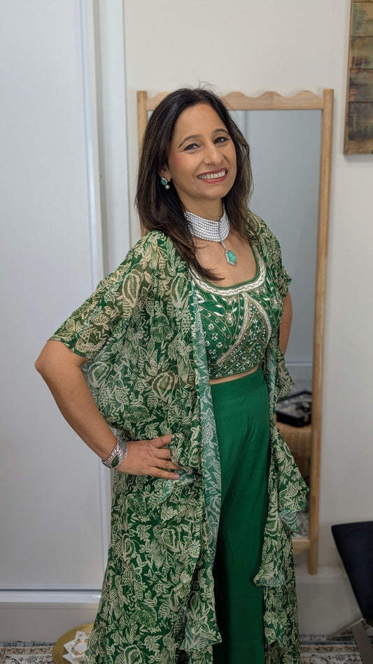 Avira Forest Green Indo-Western Cape Set