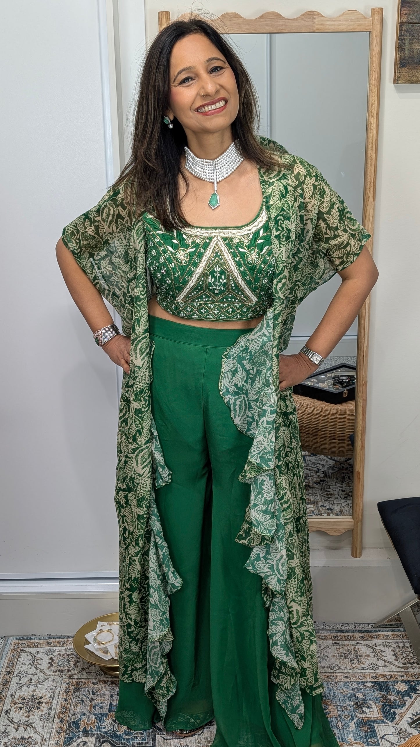 Avira Forest Green Indo-Western Cape Set