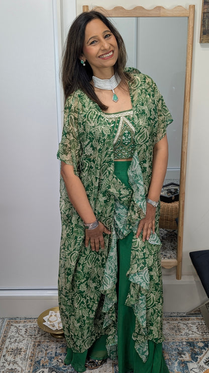 Avira Forest Green Indo-Western Cape Set