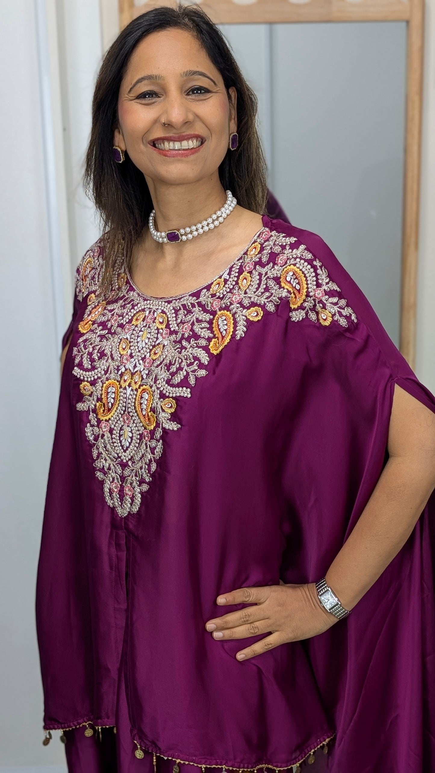 Zarina - Silk Embroidered Kaftan Set