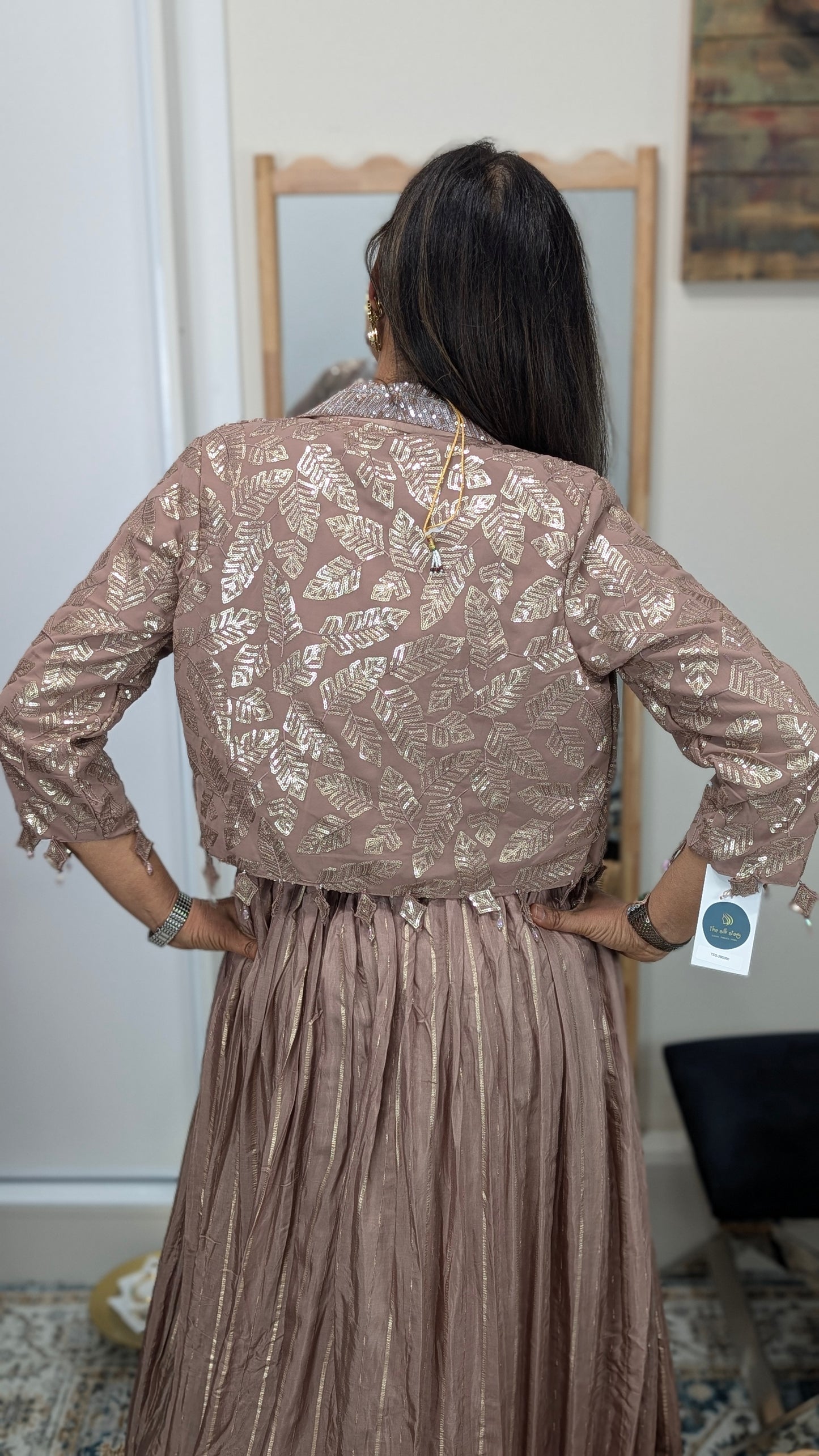 Elaa Dusty Rose Jacket Lehenga Set with Foil Embroidery