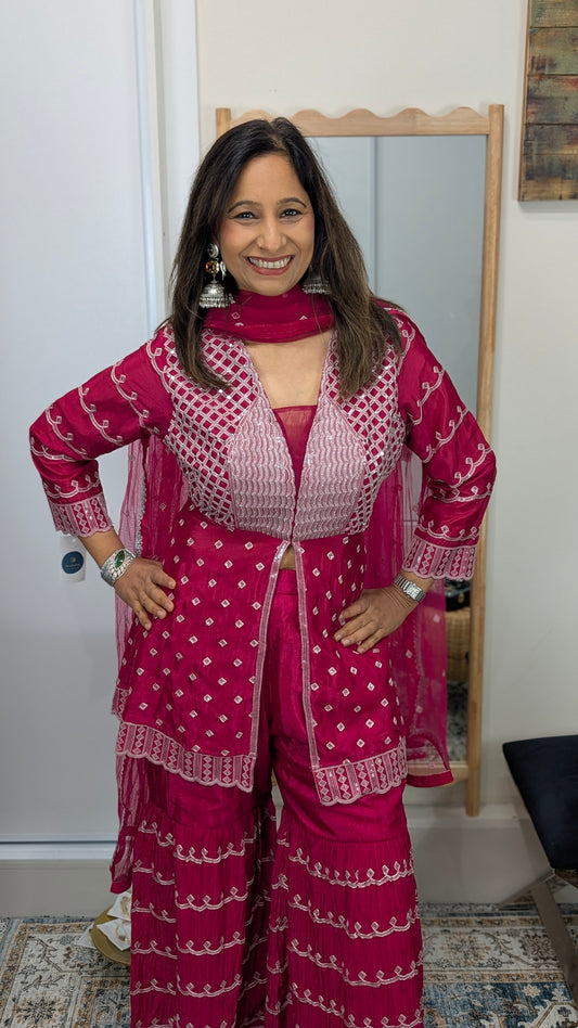 Tara Rani Pink Embroidered Sharara Set