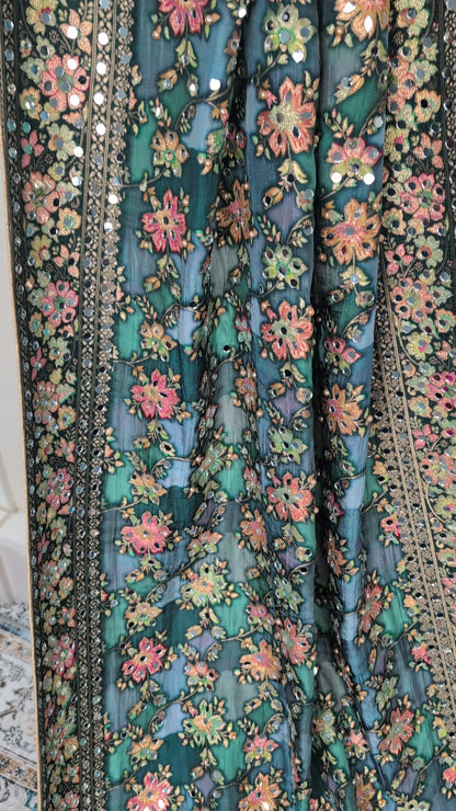 Noorza Pakistani Dupatta - Mirror and Pearl work - Green