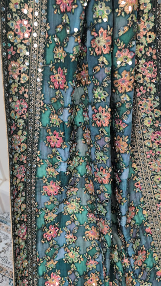 Noorza Pakistani Dupatta - Mirror and Pearl work - Green
