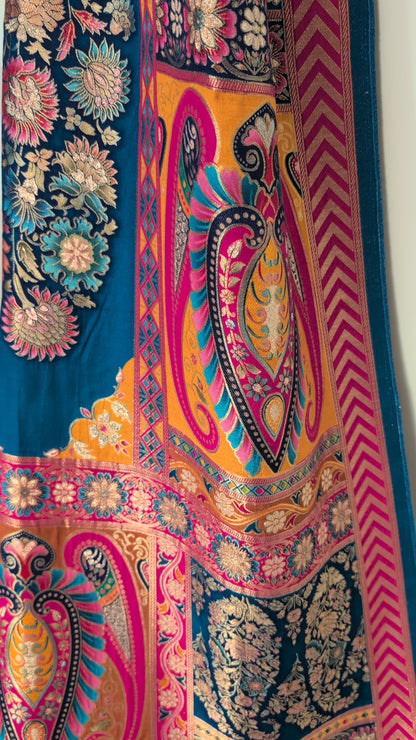 Raagya Banarasi Silk Dupatta - Red and Blue