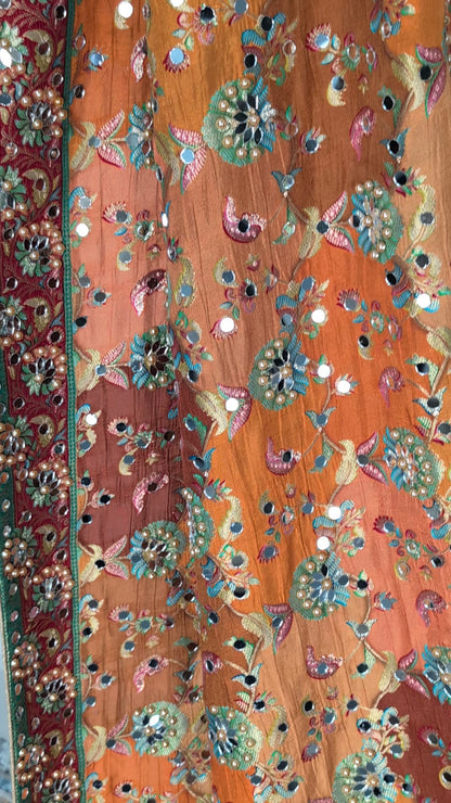 Noorza Pakistani Dupatta - Mirror and Pearl work - Orange