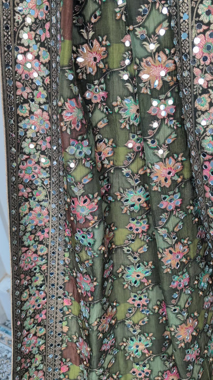 Noorza Pakistani Dupatta - Mirror and Pearl work - Mehandi